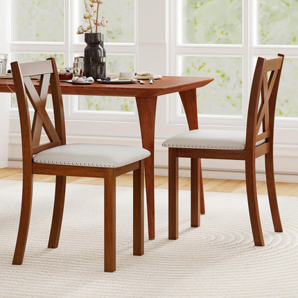 Dreamade Wooden Dining Chair Set of 2/4 with Padded Seat and Curved Back