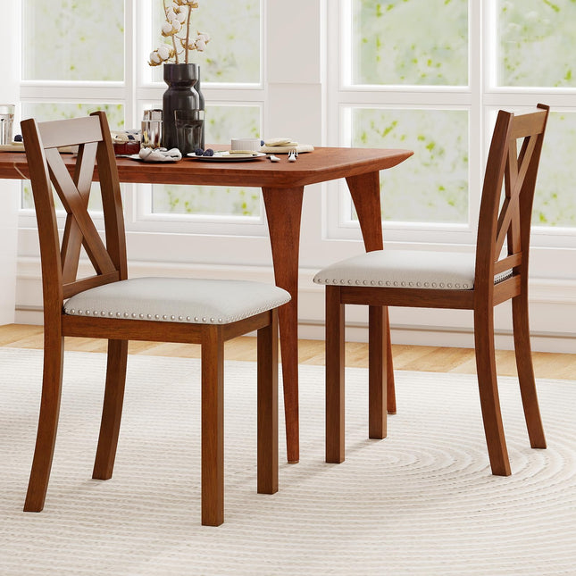 Dreamade Wooden Dining Chair Set of 2/4 with Padded Seat and Curved Back