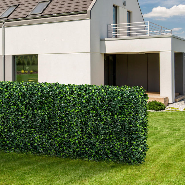 Dreamade Artificial Boxwood Hedge Wall, Faux Grass Wall with PE Leaves and Aluminum Frame