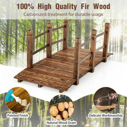 Dreamade 5 ft Garden Bridge - Stained Wood Arc Footbridge Walkway
