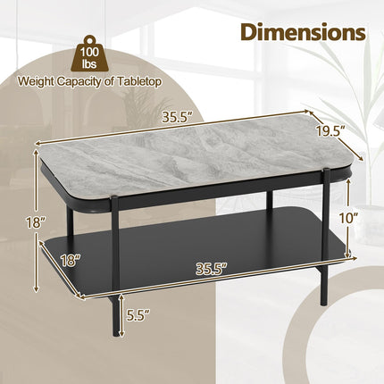 Dreamade 2-Tier Coffee Table with Storage Faux Mable Center Table w/Sintered Stone Top