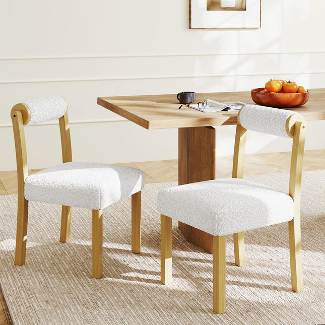 Dreamade Wooden Dining Chairs Set of 2/4, Faux Sherpa Upholstered Kitchen Dining Room Chairs w/Rubber Wood Frame