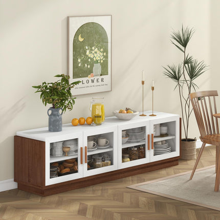 Dreamade Large TV Stand for TVs up to 75”, Entertainment Center with 4 Tempered Glass Doors