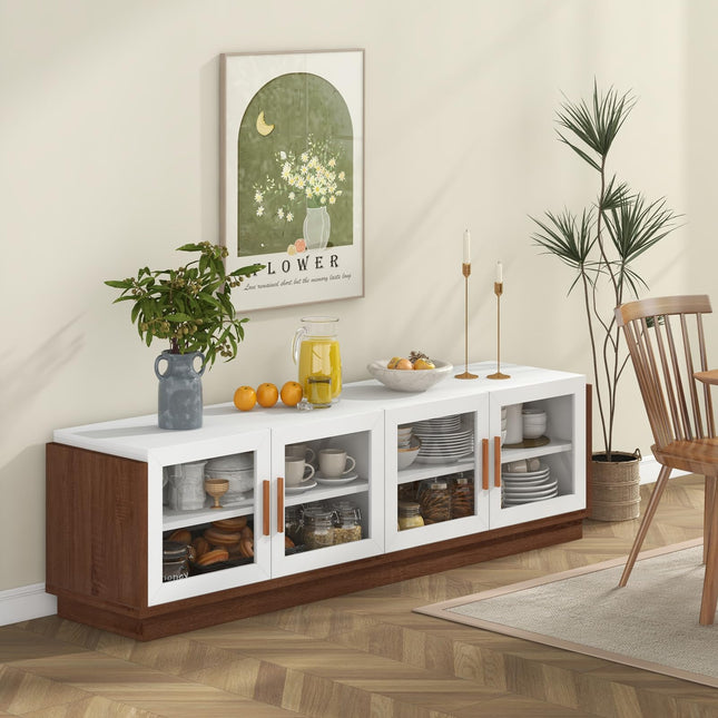Dreamade Large TV Stand for TVs up to 75”, Entertainment Center with 4 Tempered Glass Doors
