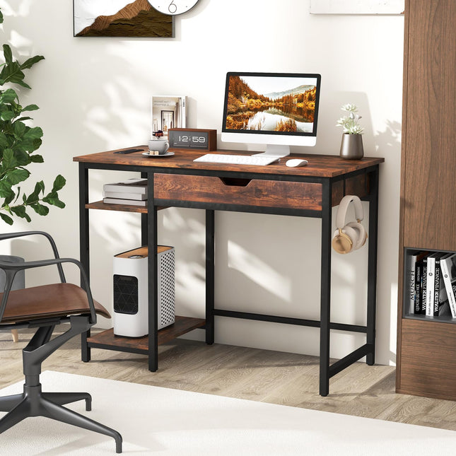 Dreamade Computer Desk with Drawers and Power Outlets