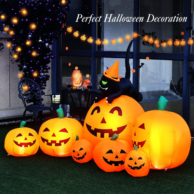 DREAMADE Halloween Inflatable Pumpkin w/Cat 7.5FT Lighted Yard Inflatable