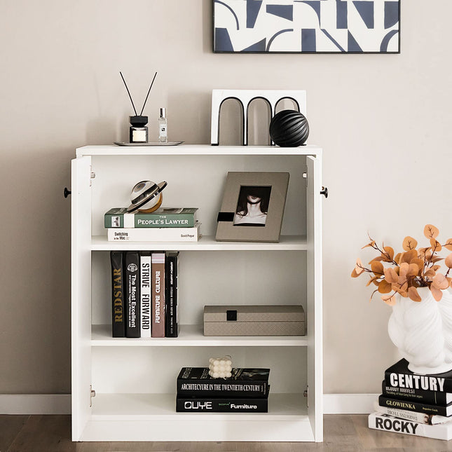 Dreamade 2 Door Storage Base Cabinet - Freestanding Floor Cabinet with 3-Tier Shelf, White