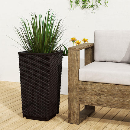 Dreamade Set of 2 Outdoor Wicker Flower Pot, 23 Inch Tall Planters with Drainage Hole, Self-Watering Tray