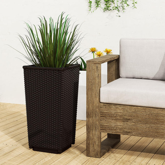 Dreamade Set of 2 Outdoor Wicker Flower Pot, 23 Inch Tall Planters with Drainage Hole, Self-Watering Tray