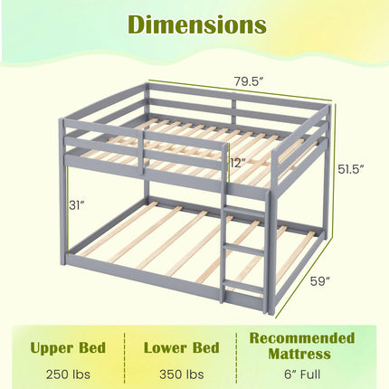 Dreamade Full Over Full Bunk Bed Solid Wood Kids Bunk Bed with Full-Length Guardrails