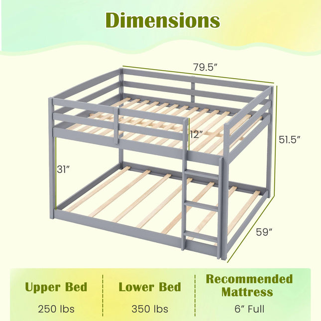 Dreamade Full Over Full Bunk Bed Solid Wood Kids Bunk Bed with Full-Length Guardrails