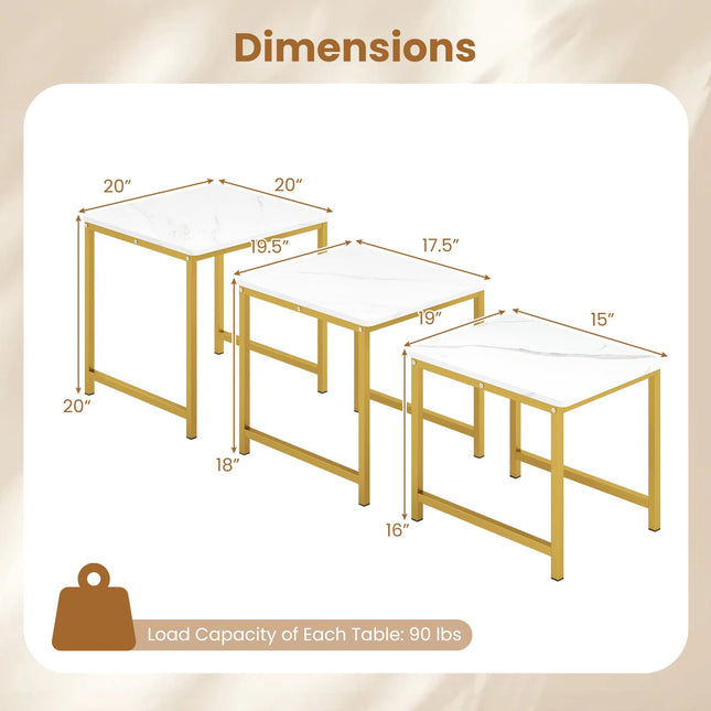 Dreamade Nesting Coffee Table Set of 3 | Faux Marble Coffee Table with Metal Frame