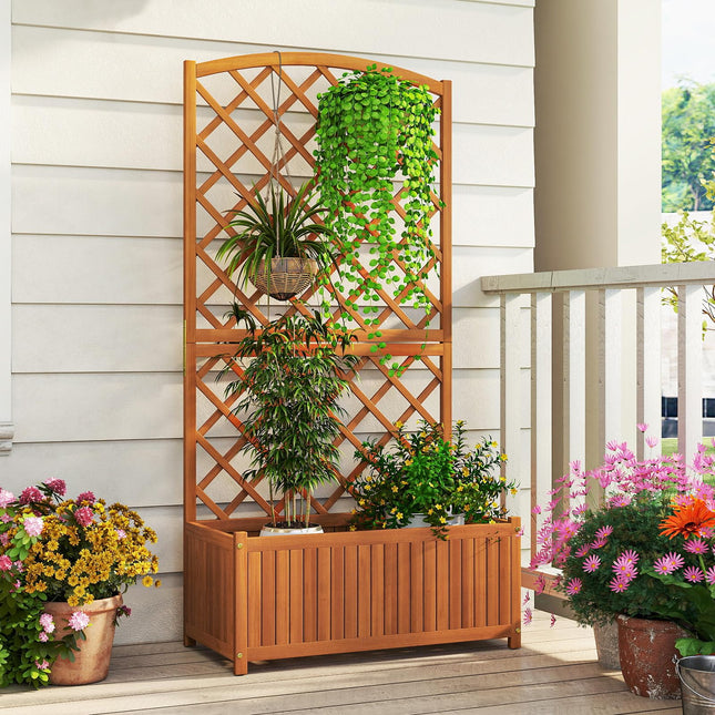 Dreamade Solid Acacia Wood Planter Box with Trellis 63" Raised Garden Bed with Trellis