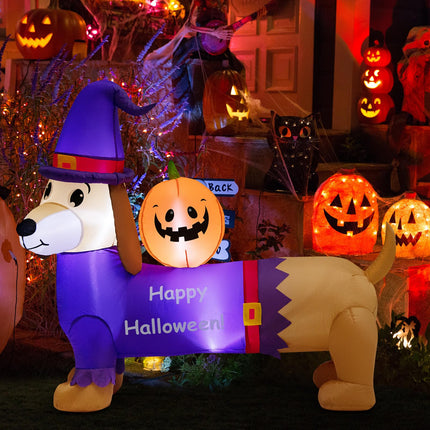 DREAMADE 5FT Halloween Inflatable Dachshund Dog with Pumpkin