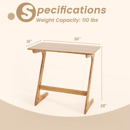 Dreamade Bamboo TV Tray Table, Z Shaped Sofa Couch Side Table for Eating Snacks Coffee Laptop