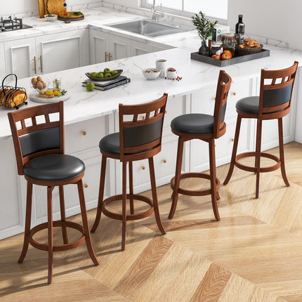 Dreamade Wood Bar Stools Set, 31" Swivel Bar Height Barstools w/Back, Rubber Wood Frame