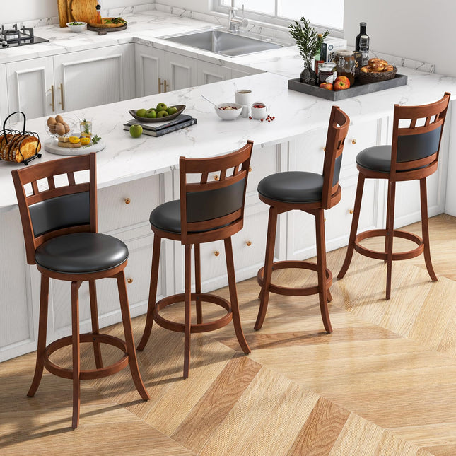 Dreamade Wood Bar Stools Set, 31" Swivel Bar Height Barstools w/Back, Rubber Wood Frame