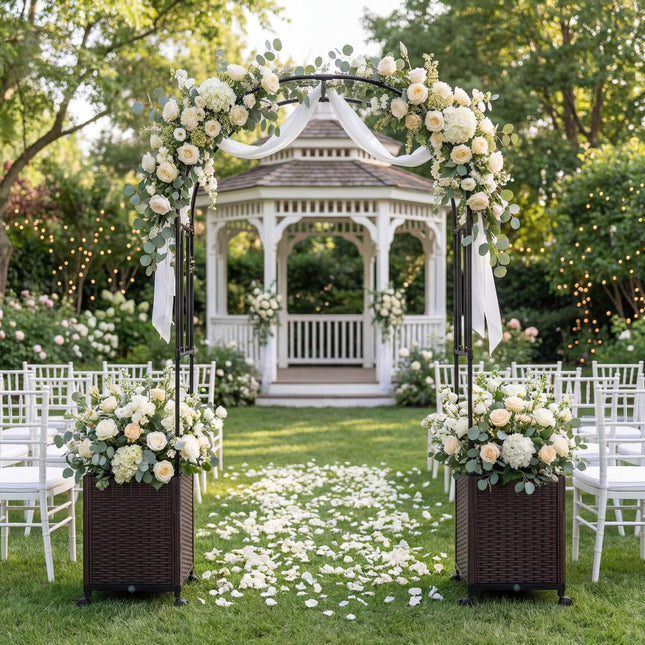 Dreamade Metal Garden Arch Trellis Arbor with 2 Self-Watering Planter Boxes
