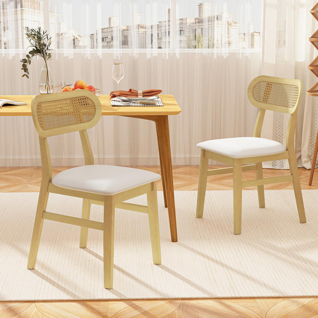 Dreamade Faux Leather Upholstered Kitchen Chairs w/Breathable Mesh Cane Backrest