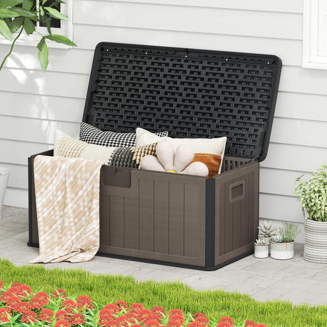 Dreamade 100 Gallon Deck Box, Waterproof Resin Box with Lockable Lid