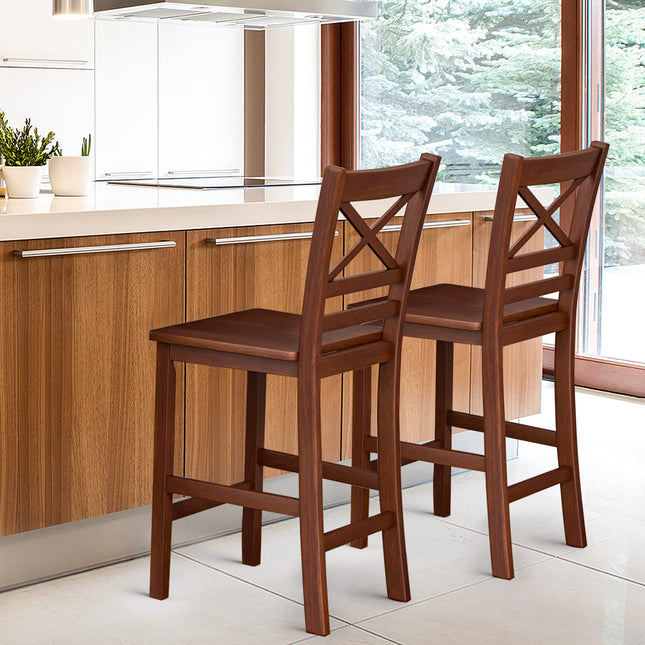 Dreamade 25'' Antique Kitchen Counter Height Chairs with Wooden X-Shaped Backrest & Rubber Wood Legs