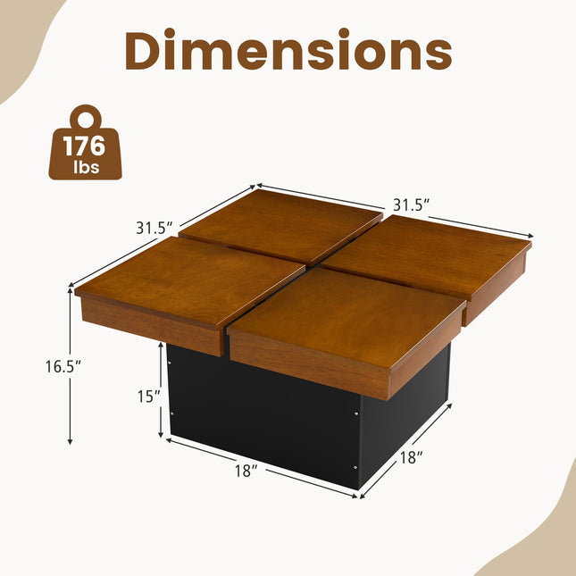 Dreamade Square Coffee Table | 31.5 Inch Mid Century Modern Center Table with Solid Wood Veneered Split Top