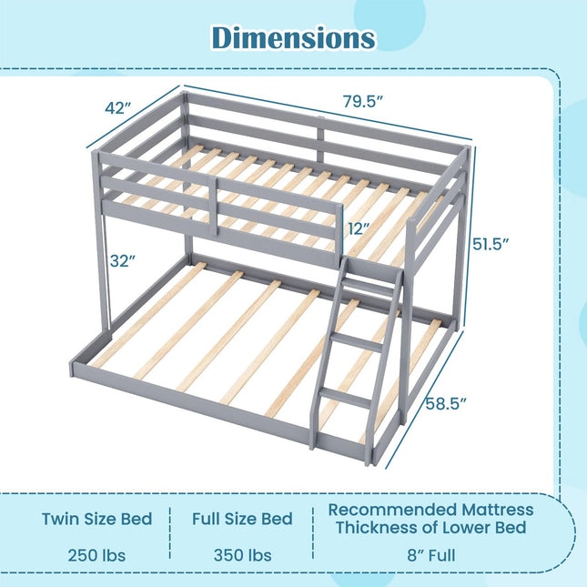 Dreamade Twin Over Full Bunk Bed Solid Wood Kids Bunk Bed with Full-Length Guardrails & Ladder