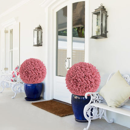 Dreamade 2 PCS Artificial Plant Topiary Ball, 17.5'' Pink Faux Eucalyptus Decorative Balls for Wedding Home Decor