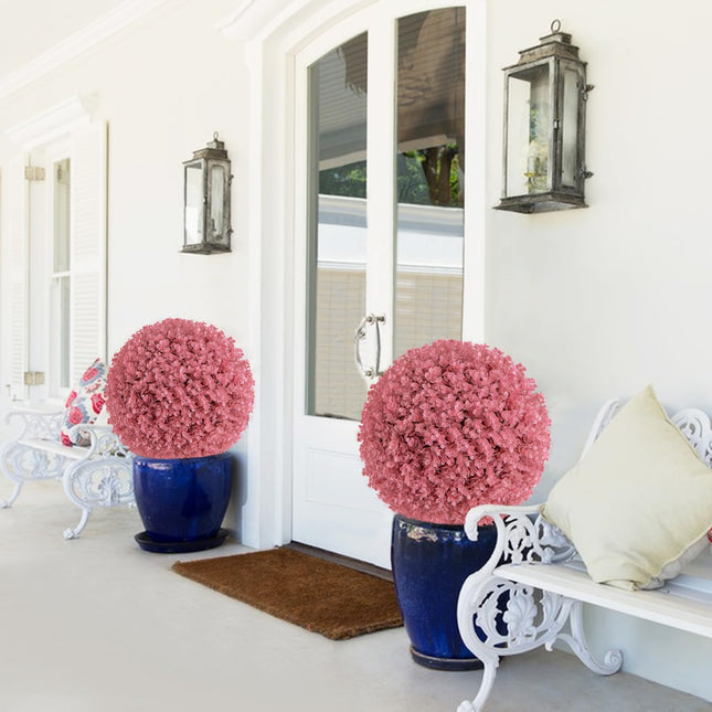 Dreamade 2 PCS Artificial Plant Topiary Ball, 17.5'' Pink Faux Eucalyptus Decorative Balls for Wedding Home Decor