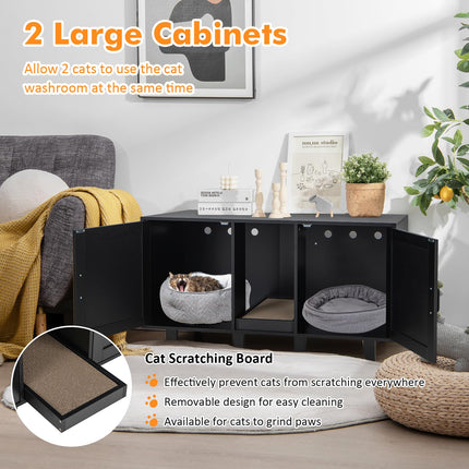 Dreamade Cat Litter Box Enclosure - Cat Washroom Hidden Furniture with 2 Storage Cabinets