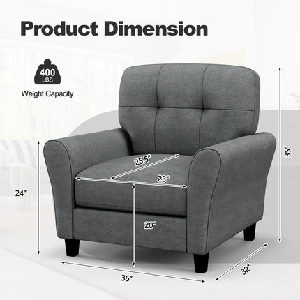 Dreamade Modern Mid-Century Accent Chair - Linen Living Room Chair with Tufted Back, Grey