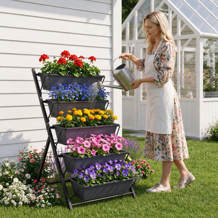 Dreamade 5-Tier Vertical Garden Planter Set 1/2 Raised Garden Bed w/Drainage