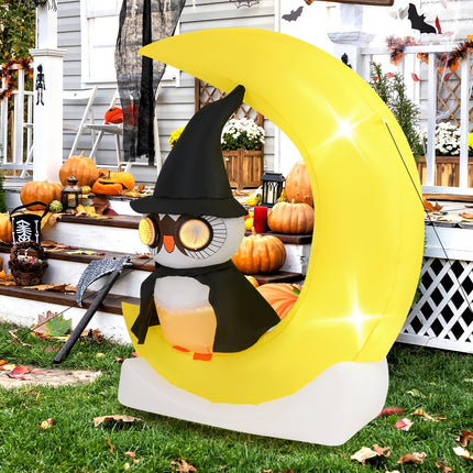 Dreamade 5.1 Ft Halloween Inflatables, Pre-Lit Owl on The Moon with Witch Hat