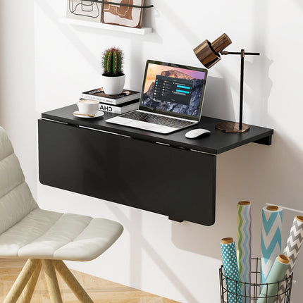 Dreamade Wall Mounted Folding Table, 31.5" x 23.5" Wood Murphy Desk Drop-Leaf Table