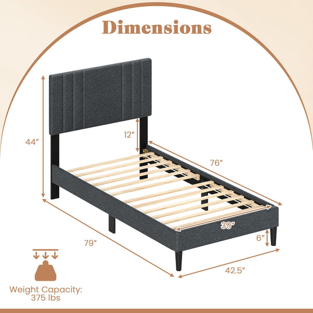 Dreamade Queen/Full/Twin Size Modern Upholstered Platform Bed Frame with Vertical Channel Tufted Headboard