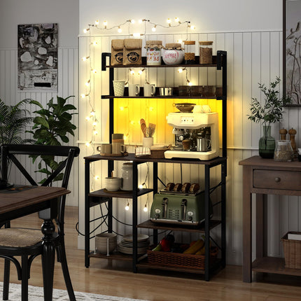 Dreamade Bakers Rack with Power Outlet and LED Lights