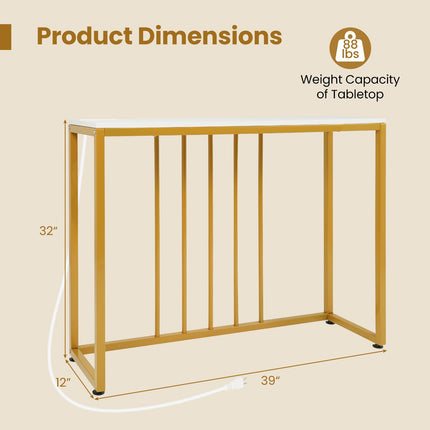 Dreamade 39" Narrow Entryway Table with Charging Station & Heavy-Duty Metal Frame