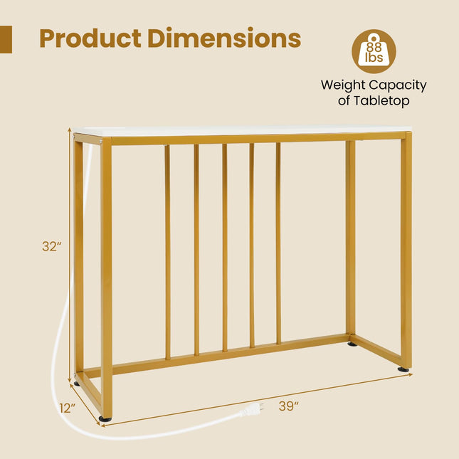 Dreamade 39" Narrow Entryway Table with Charging Station & Heavy-Duty Metal Frame
