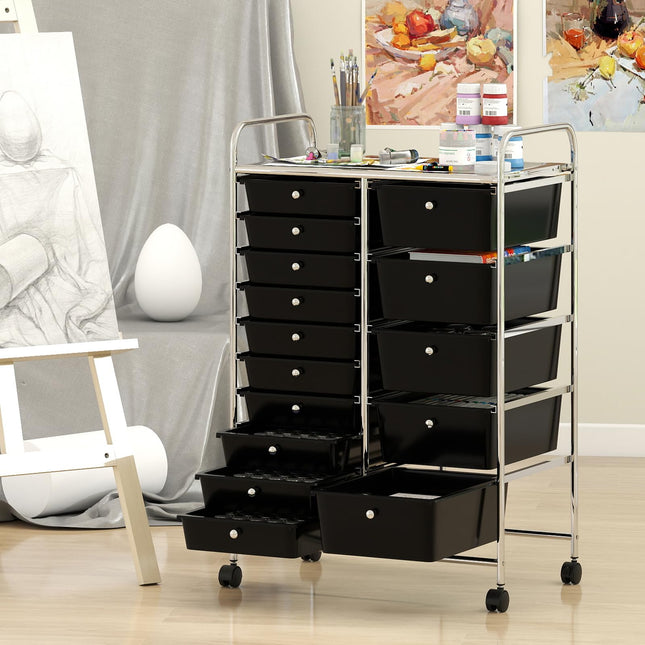 Dreamade Rolling Storage Cart 15-Drawer Trolley with Chrome Plated Metal Frame