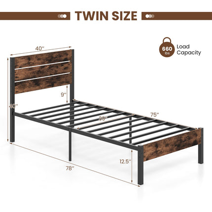 Dreamade King/Queen/Full/Twin Size Metal Platform Bed Frame, Industrial Bed Frames with Wood Headboard
