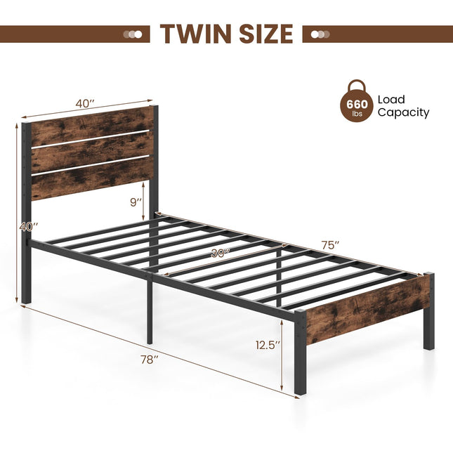 Dreamade King/Queen/Full/Twin Size Metal Platform Bed Frame, Industrial Bed Frames with Wood Headboard