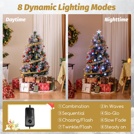 Dreamade Pre-lit Fiber Optic Christmas Tree, Artificial Snowy Xmas Tree with 49 Cool White LED Lights