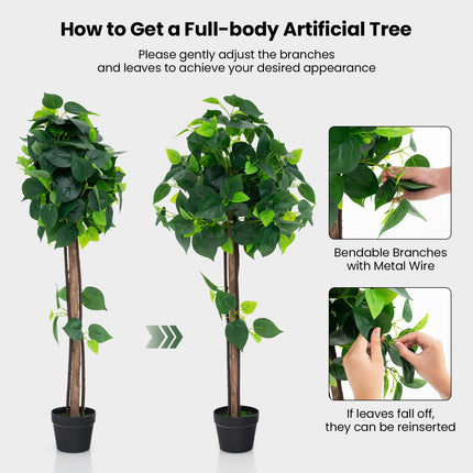 Dreamade 45" Artificial Hydrangea Tree, Tall Fake Potted Silk Tree with Real Wood Trunk
