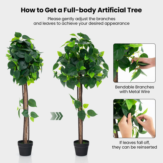 Dreamade 45" Artificial Hydrangea Tree, Tall Fake Potted Silk Tree with Real Wood Trunk