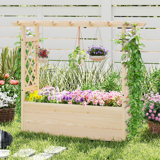 Dreamade Raised Garden Bed with Sided Trellis and Hanging Roof