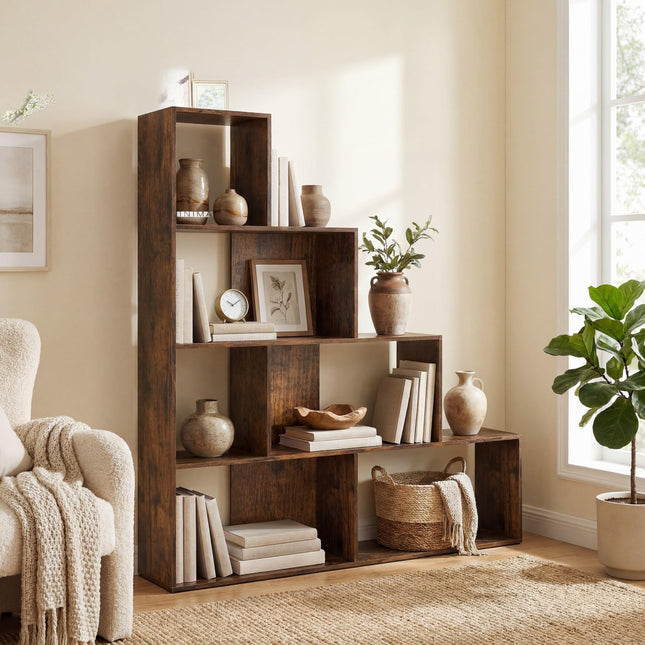 Dreamade 6 Cube Geometric 4-Tier L-Shaped Bookcase with Cubes (1/2)