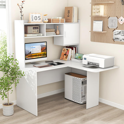Dreamade L Shaped Desk with Hutch, Corner Computer Desk with Storage Shelf & Cabinet