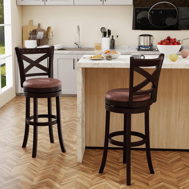 Dreamade 30" Swivel Bar Stools with Footrest & Rubber Wood Frame
