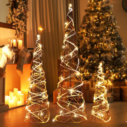 Dreamade Set of 3 Large Christmas Cone Trees, 32” 24” 16” Indoor Christmas Trees w/Warm White LED Lights