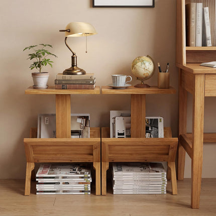 Dreamade Side Table Teak Wood Set of 1/2 2-Tier Sofa Couch End Table